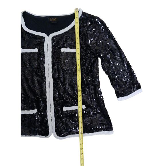 IMAN Global Chic Rock The Runway Sensational Sequin Blazer Jacket Sz Large Black - Picture 9 of 16